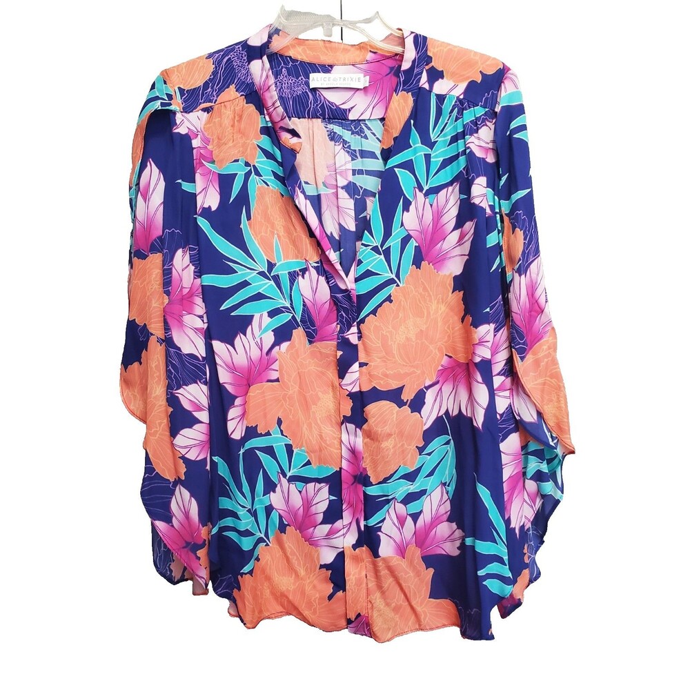 Alice & Trixie Viscose Floral Tropical Print Slit Sleeve Button-Up Tunic Size M